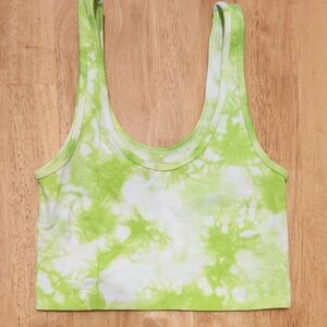 Neon Lime Green Tie-Dye Ribbed Cropped Tank Size XL